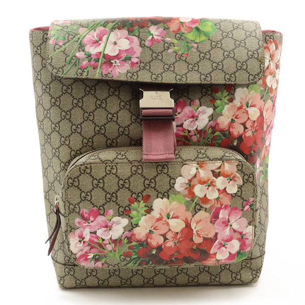 GUCCI GG Blooms Supreme Backpack PVC Suede Flower Print Beige Pink Multicolor 405019