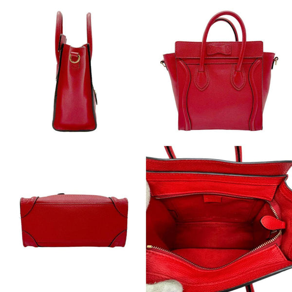 CELINE Handbag Shoulder Bag Luggage Nano Shopper Leather Red Women's z0585