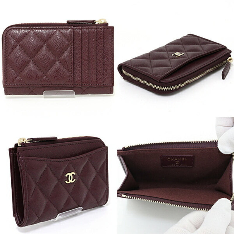 CHANEL Classic Zip Card Case Coin Fragment Caviar Skin AP3179 Burgundy