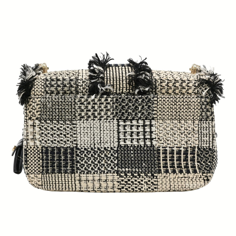 Christian Dior New Rock Tweed Chain Shoulder Bag Black White Beige