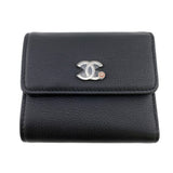 CHANEL Coco Mark Billfold Tri-fold Wallet Black Women's