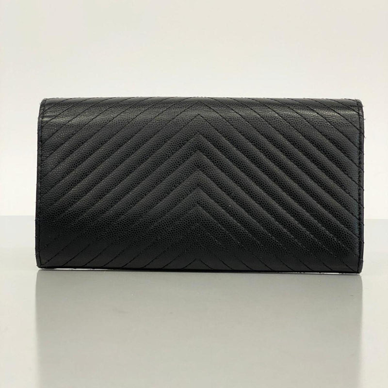 Chanel Long Wallet V Stitch Caviar Skin Black Women's