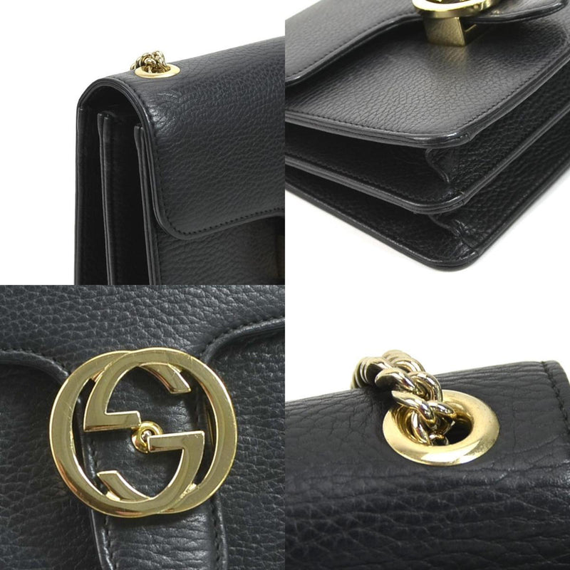 Gucci GUCCI Crossbody Shoulder Bag Leather/Metal Black/Light Gold Women's 510304