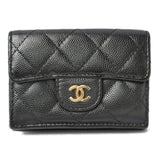 CHANEL coin case/wallet compact wallet/A84401/3-fold wallet caviar skin classic A84401 black