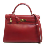 HERMES Kelly 32 inner sewn handbag Red Box calf leather Calfskin (cowhide)