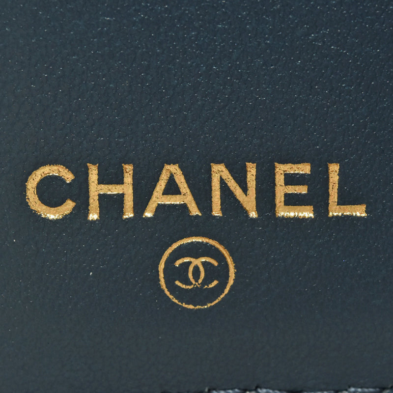 CHANEL Boy Chanel Coco Mark Chevron Tri-fold Wallet Caviar Skin Navy