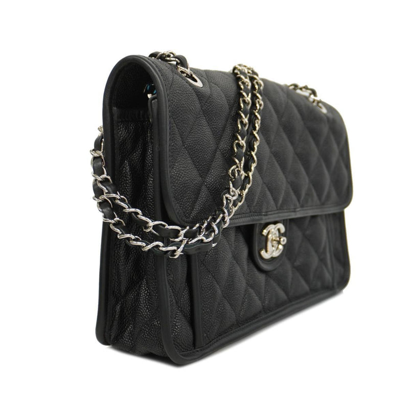 Chanel Shoulder Bag Matelasse French Riviera W Chain Caviar Skin Black Ladies