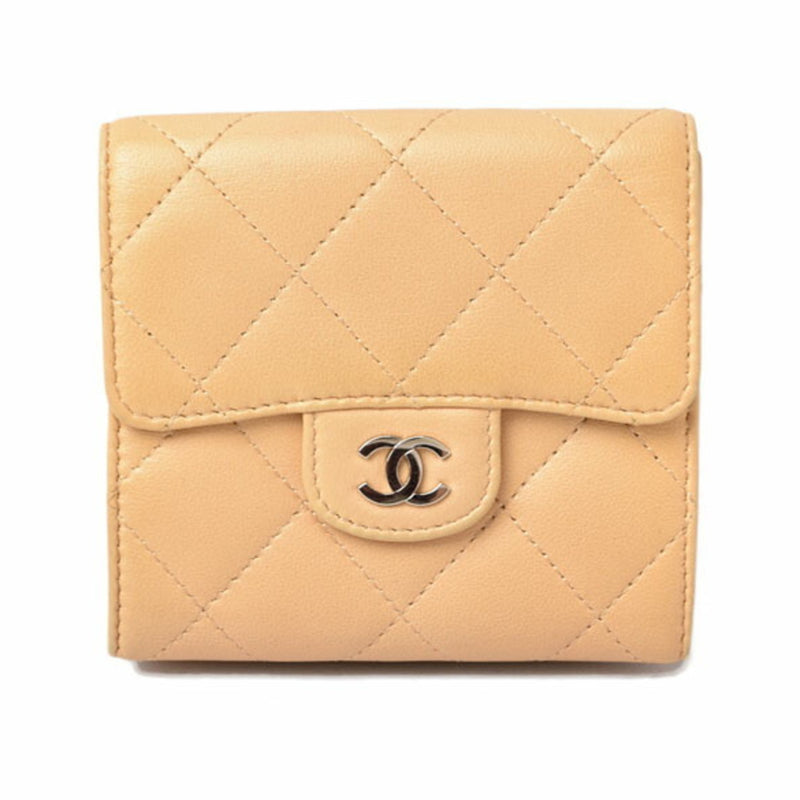 CHANEL Wallet 3-fold wallet A82288 Lambskin Beige