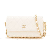 Chanel Matelasse Flap Phone Case Chain Shoulder Bag Leather White AP2839