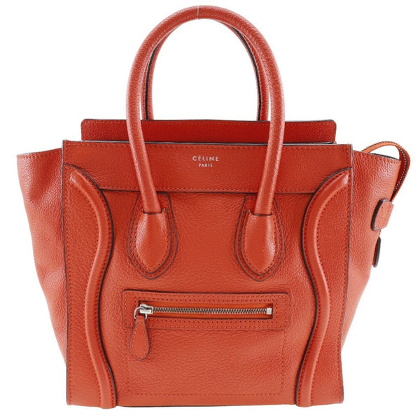 CELINE Luggage Micro Handbag Calf Red A5 Women's