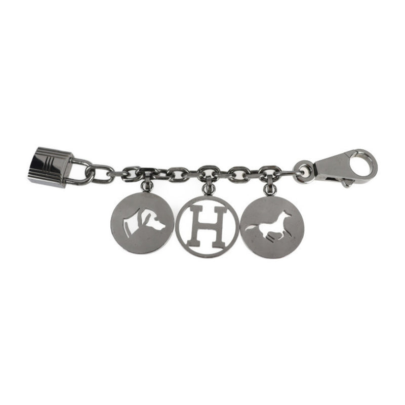 HERMES Hermes Amulet 4 Bull Rock Keychain Metal Gunmetal Bag Charm Key Chain H Logo Cadena Horse Dog Silver