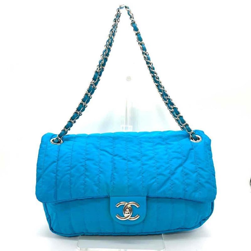 Chanel Bag Mademoiselle Chain Shoulder 30 Blue Double Horizontal Women's Nylon CHANEL