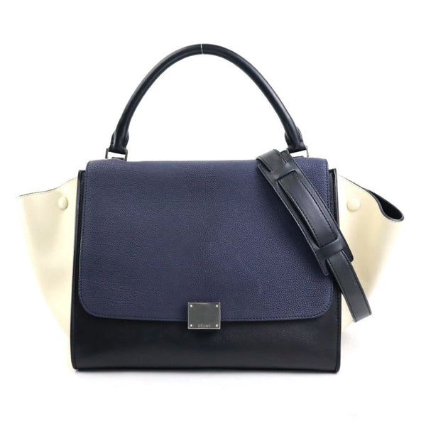 CELINE Handbag Shoulder Bag Trapeze Navy x Black Ivory Women's h30504g