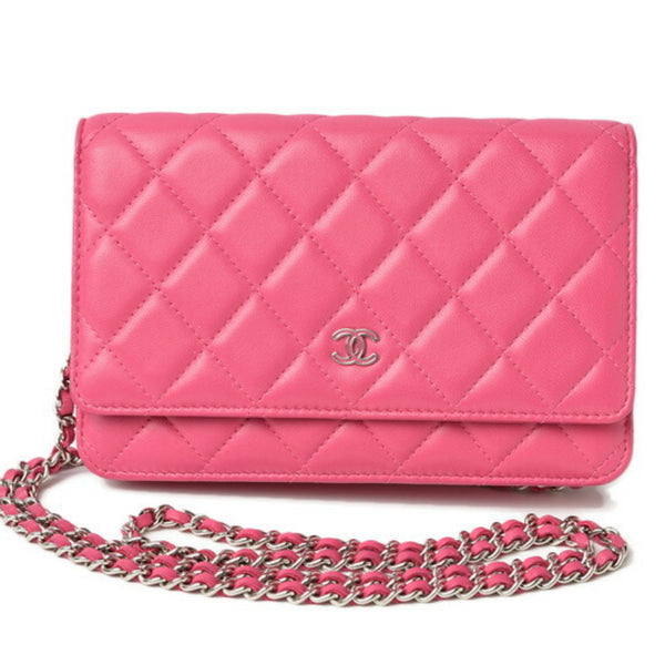 Chanel chain shoulder bag long wallet clutch CHANEL lambskin pink