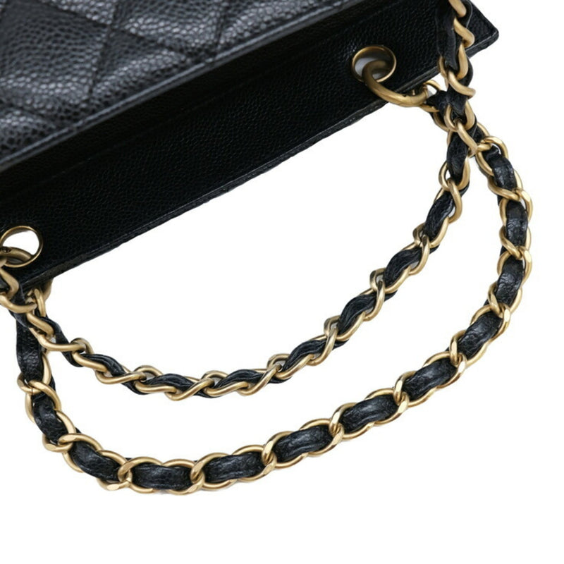 CHANEL Caviar Skin Chain Handbag Black Seal Included