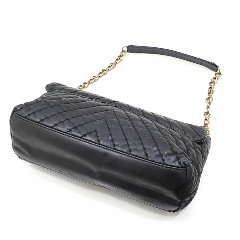 Chanel Chain Shoulder Bag V Stitch Women's Black Sparkle Leather Coco Mark