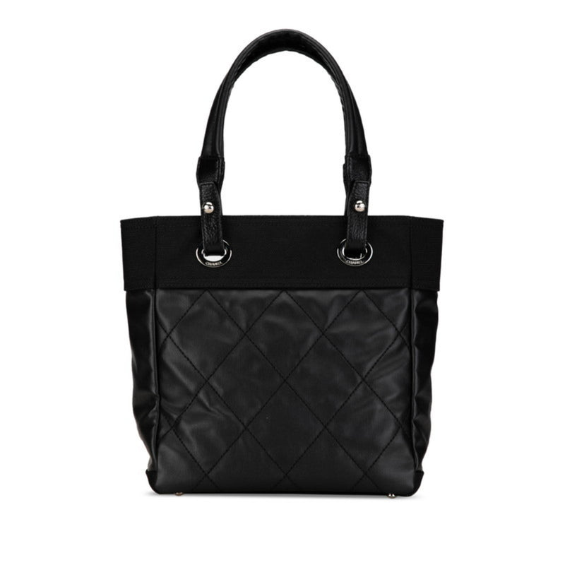 Chanel Coco Mark Paris Biarritz Tote PM Bag Shoulder A34208 Black Silver PVC Leather Women's CHANEL