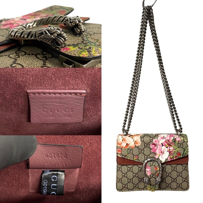 GUCCI Dionysus GG Supreme Flora Flower Leather Chain 2way Semi Shoulder Bag Brown 74177