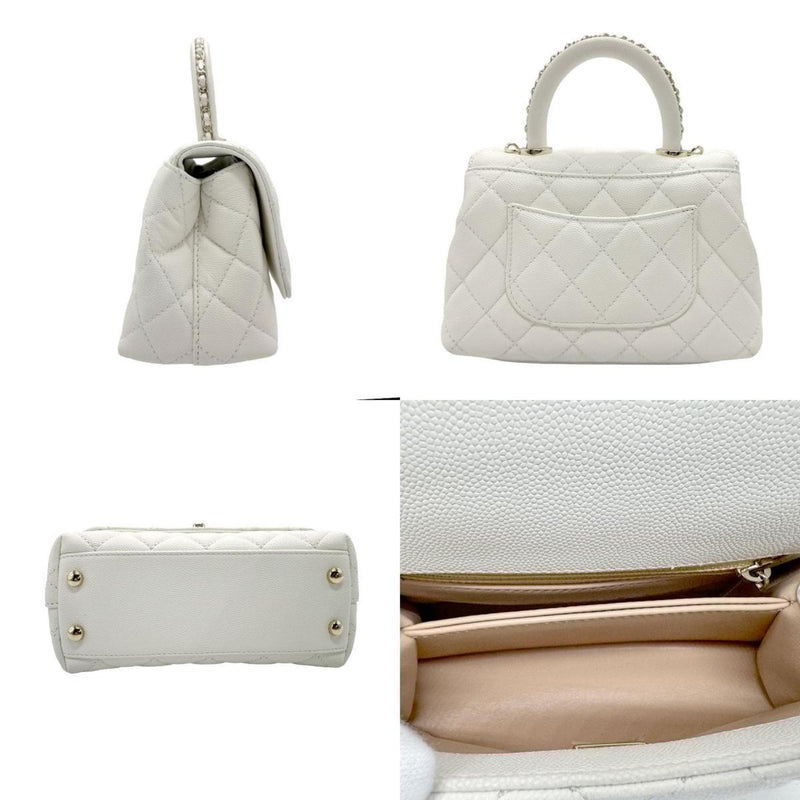 CHANEL Handbag Shoulder Bag Coco Handle XXS Caviar Skin Leather White Gold Women's z1850