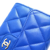 Chanel Matelasse Medium Wallet Women's Tri-fold AP0232 Caviar Skin Blue