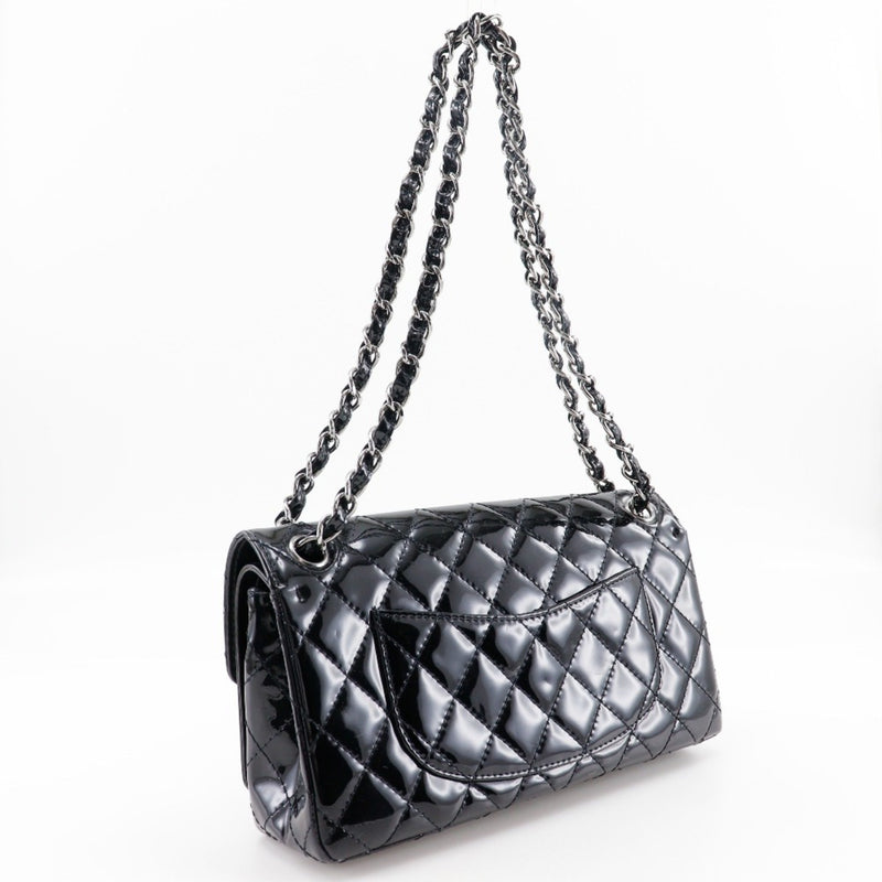 CHANEL Chain Shoulder Bag, Matelasse, Double Flap, Patent Leather, Black, Turn Lock, ChainShoulder, Women's, S180824921