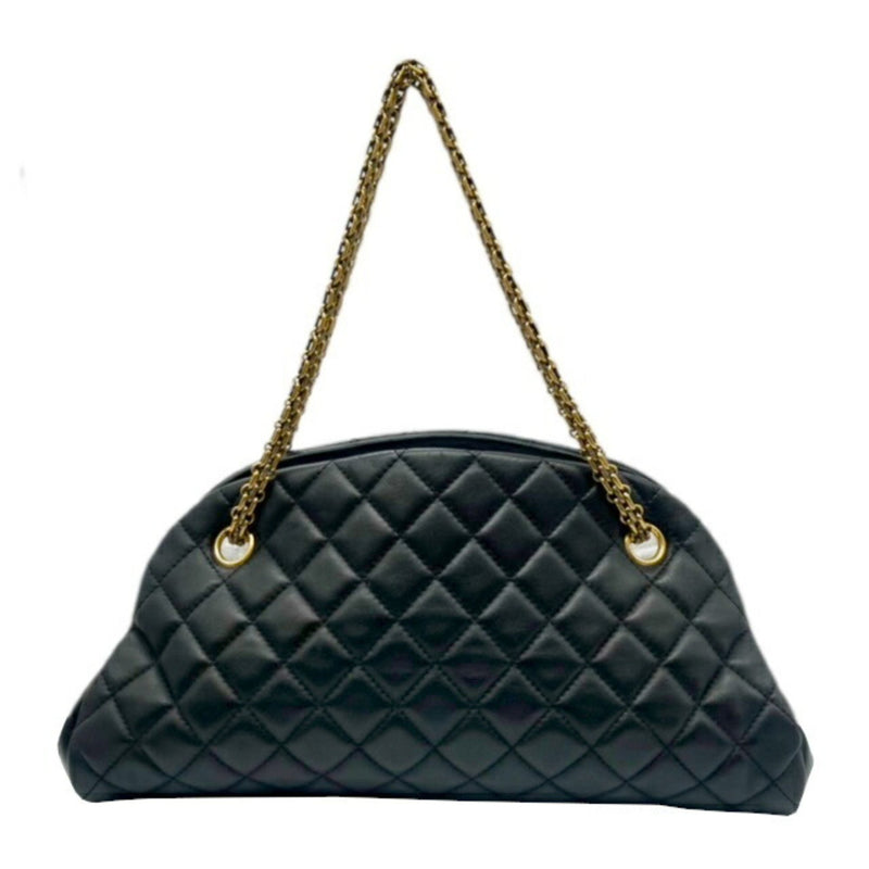 CHANEL Mademoiselle Bowling Bag Shoulder Handbag Lambskin Black No. 15 Chain Coco Mark Quilted Ladies