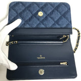 CHANEL AP0250 Long Wallet Chain Bag Matelasse Shoulder Denim Women's Blue