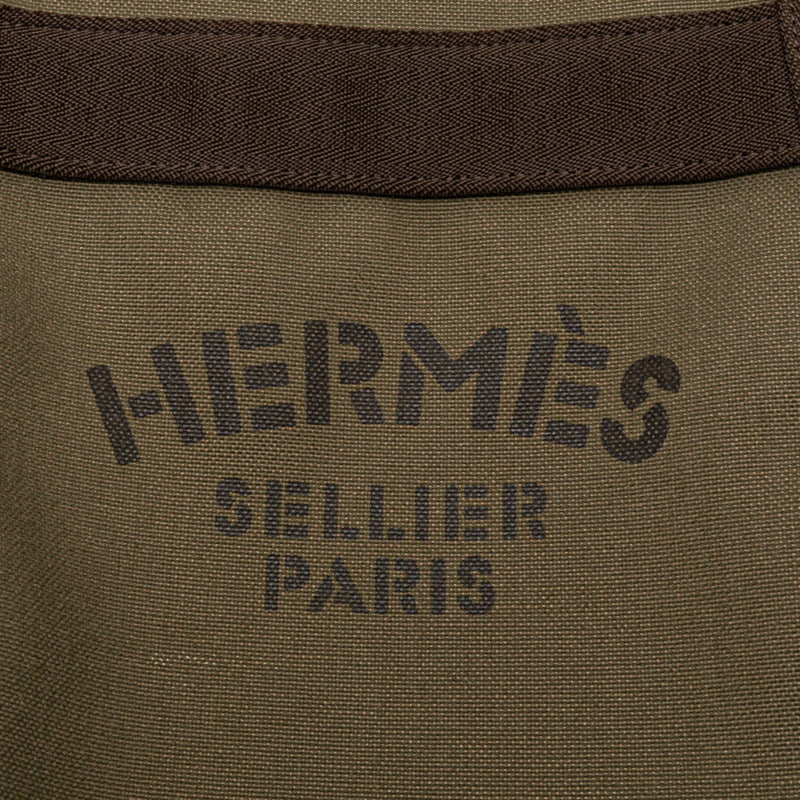 Hermes Sac de Pansage Groom Handbag Tote Bag Khaki Orange Canvas Leather Women's HERMES