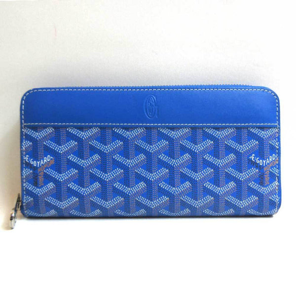 Goyard Wallet Matignon Zip GM Henry Bone Coated Canvas x Leather Blue GOYARD