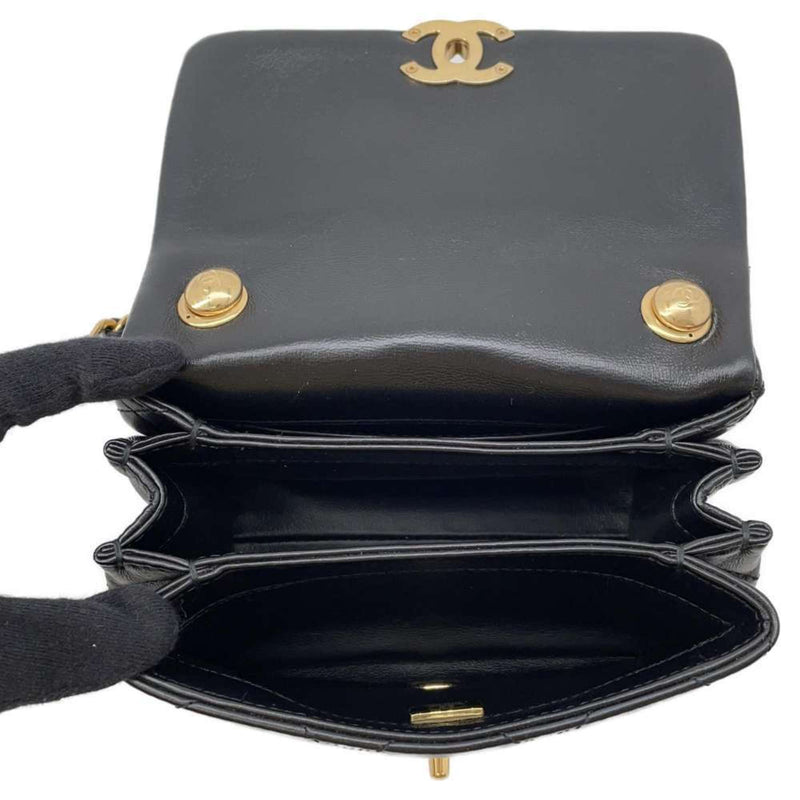 Chanel Chain Shoulder Bag Matelasse Coco Mark Lambskin AS3365 CAHNEL Black