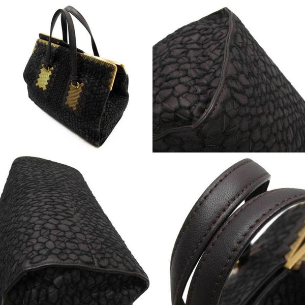 BOTTEGA VENETA Handbag Intrecciato Dark Brown Gold Leather Felt