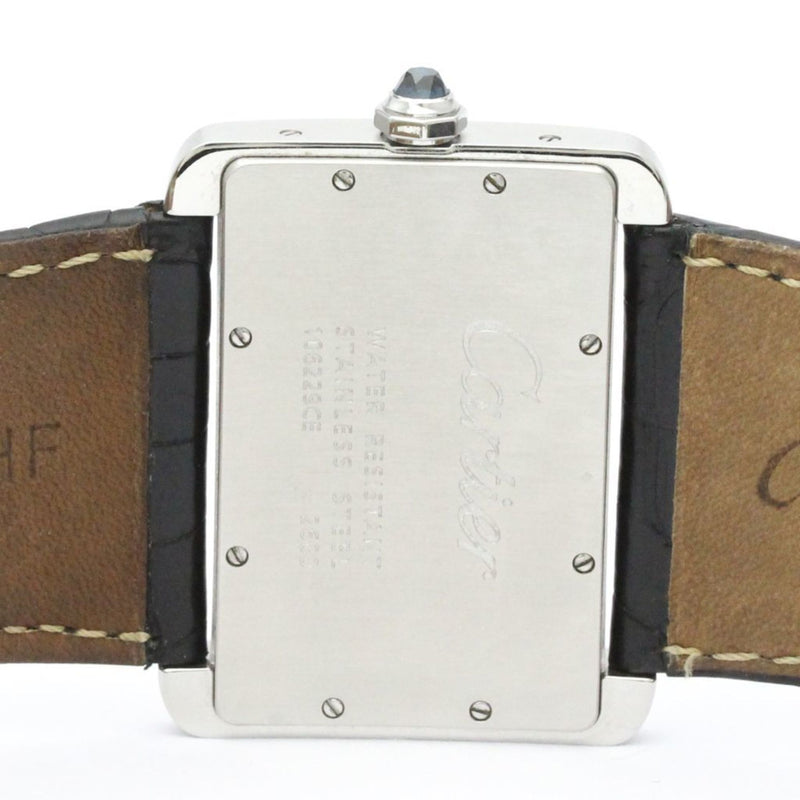 Polished CARTIER Tank Divan Steel Leather Quartz Mens Watch W6300655 BF558790