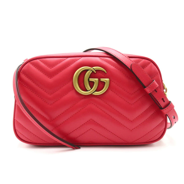 Gucci GG Marmont Small Shoulder Bag Leather Quilted Women's Red 447632AABZB6832