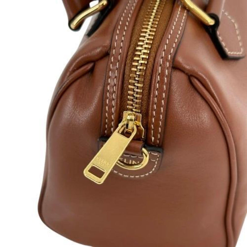 CELINE Small Boston Smooth Scarf Skin Cuir Triomphe Tan Brown Leather Shoulder Bag