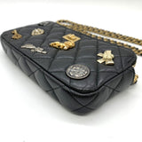 CHANEL Chanel 2.55 Chain Wallet Matelasse Lucky Charm Heart Key Ribbon Arc de Triomphe Lion Lambskin Black Women's