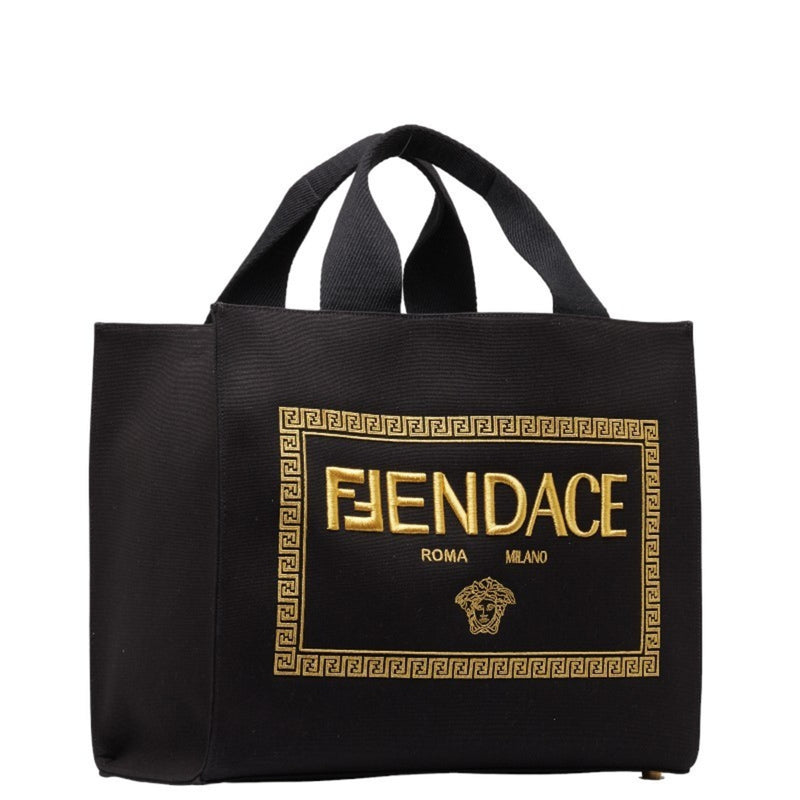 FENDI x VERSACA Versace FENDACE Fendace La Medusa Tote Bag Shoulder 8BH395 Black Yellow Canvas Women's