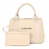 Balenciaga Navy Cabas S Tote Bag 339933 Leather Beige S-155162