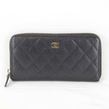 CHANEL Long Wallet Leather Black Women's