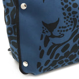 HERMES Hermes Beach Tote Leopard Bag Canvas Blue Black