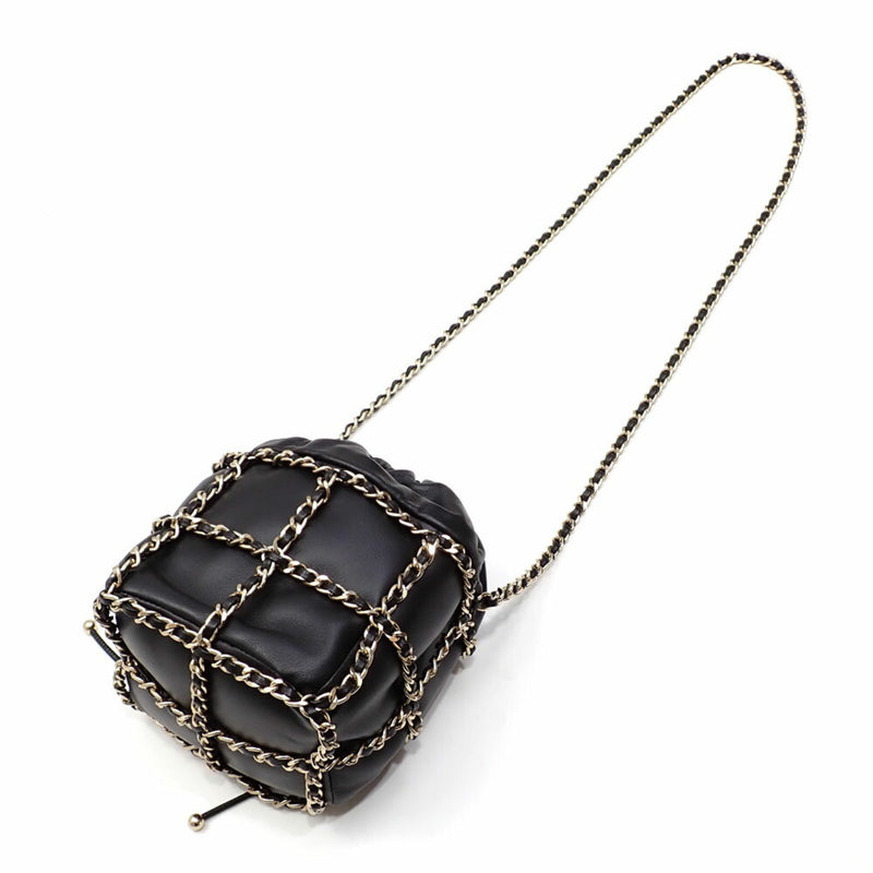 Chanel Chain Shoulder Bag for Women, Black, Lambskin, Coco Mark, Leather, AS2314