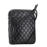 CHANEL Cambon Line Coco Mark Quilted Shoulder Bag Black Leather Women's