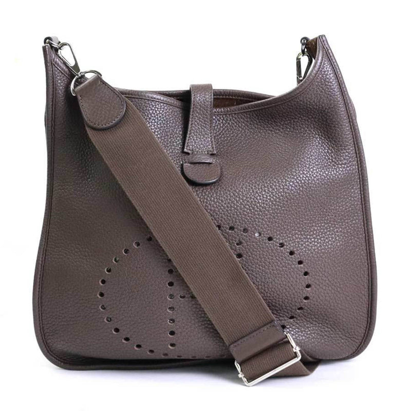 HERMES Crossbody Shoulder Bag Evelyn 3 GM Taurillon Clemence/Canvas Dark Brown Silver Unisex