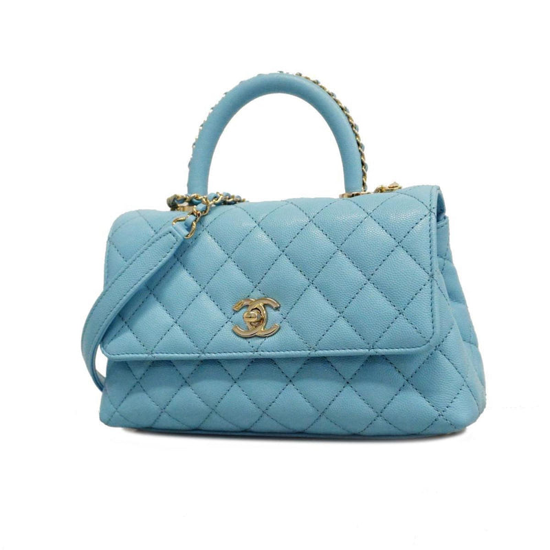 Chanel Handbag Matelasse Chain Shoulder Caviar Skin Light Blue Ladies