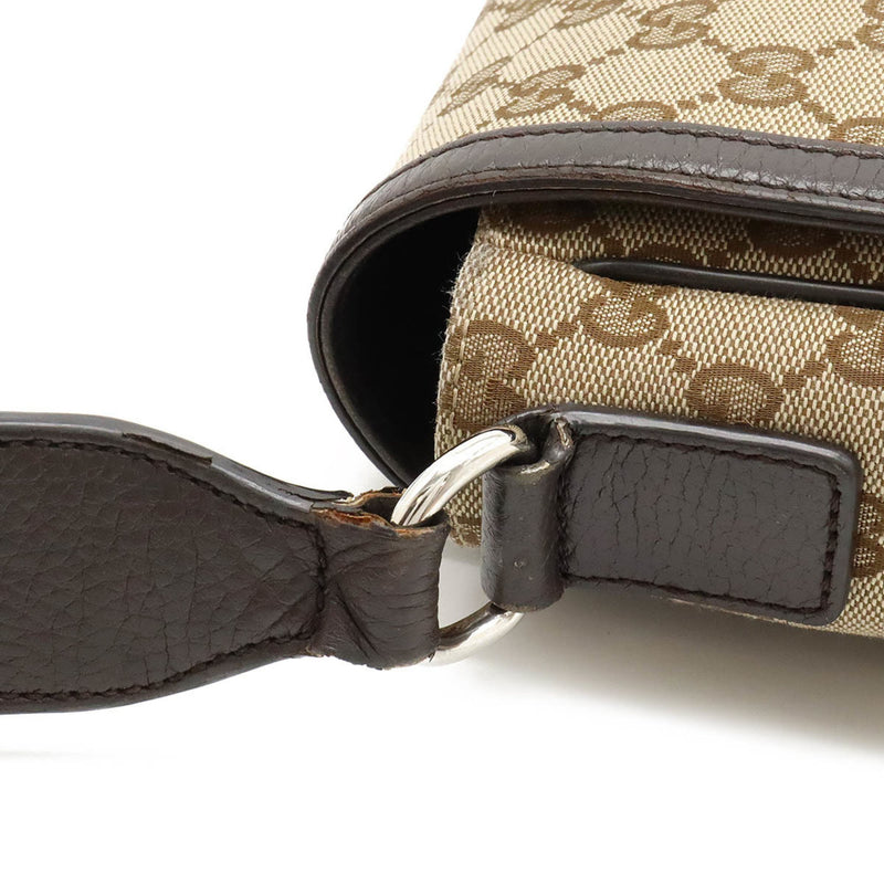 GUCCI GG canvas shoulder bag leather khaki beige dark brown 449172