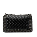 CHANEL BOY CHAIN SHOULDER BAG BLACK LAMBSKIN WOMEN'S