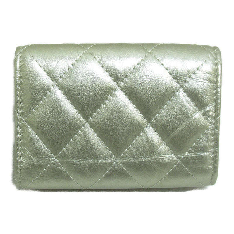 CHANEL 2.55 Tri-fold Wallet Leather Women's Gold Metallic