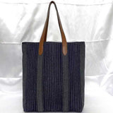 Hermes Tote Bag Calicut Denim Navy Brown Canvas Leather □L Stamp HERMES Unisex