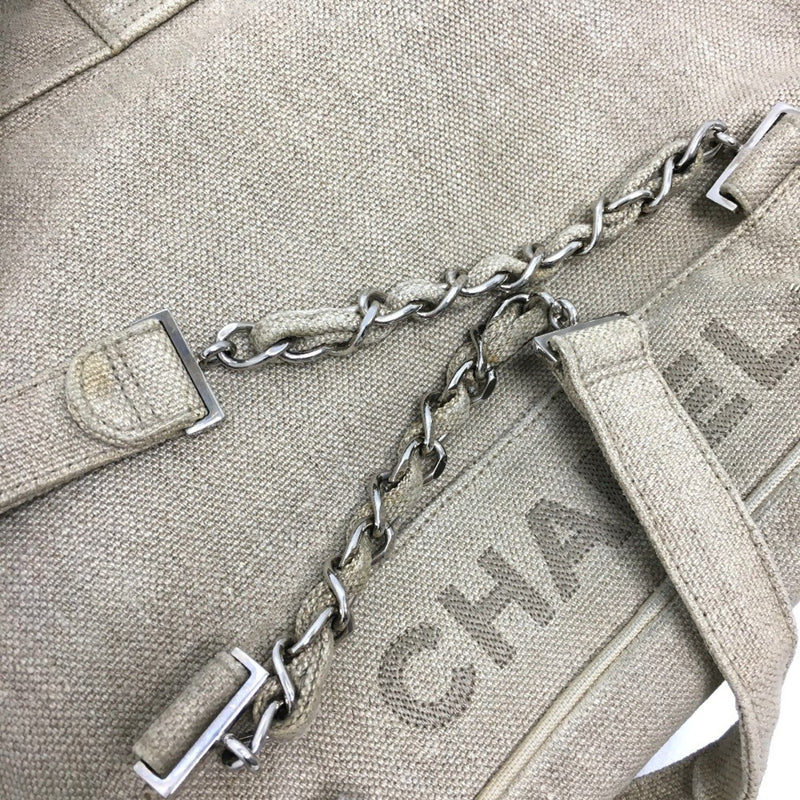 CHANEL CC Coco Mark Backpack Chain Rucksack Linen Women's Beige