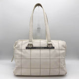 CHANEL Boston bag chocolate bar white leather