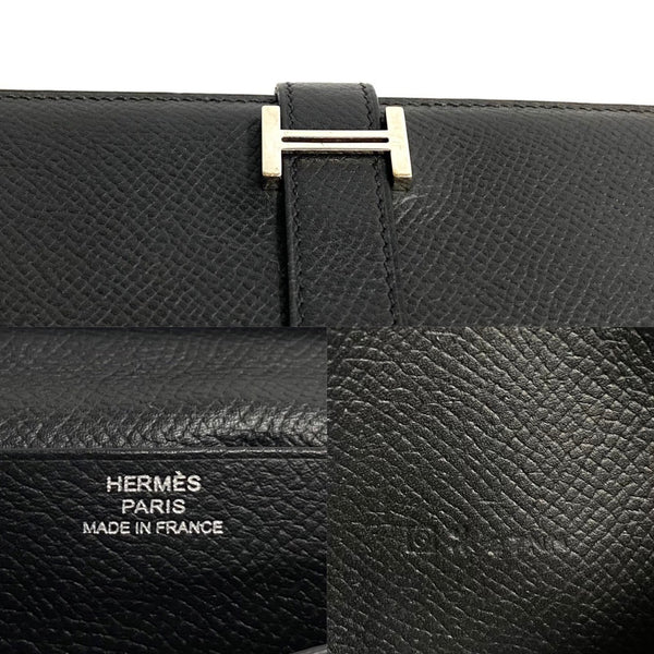 HERMES Beance Soufflé Metal Fittings Vaux Epson Leather Bifold Long Wallet Black 29284